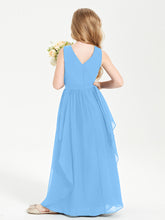 Boho Sleeveless Junior Chiffon Bridesmaids Gown Blue