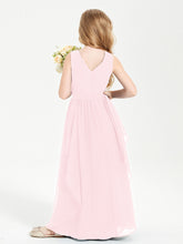 Boho Sleeveless Junior Chiffon Bridesmaids Gown Blushing Pink