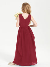 Boho Sleeveless Junior Chiffon Bridesmaids Gown Burgundy