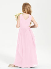 Boho Sleeveless Junior Chiffon Bridesmaids Gown Candy Pink