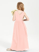 Boho Sleeveless Junior Chiffon Bridesmaids Gown Coral