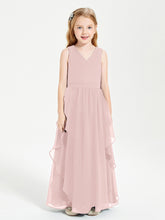 Boho Sleeveless Junior Chiffon Bridesmaids Gown Dusty Rose