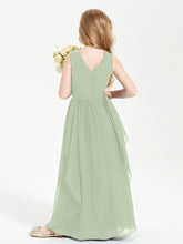 Boho Sleeveless Junior Chiffon Bridesmaids Gown Dusty Sage