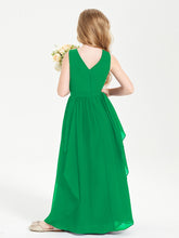 Boho Sleeveless Junior Chiffon Bridesmaids Gown Emerald