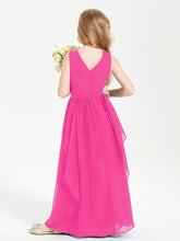 Boho Sleeveless Junior Chiffon Bridesmaids Gown Fuchsia
