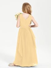 Boho Sleeveless Junior Chiffon Bridesmaids Gown Gold