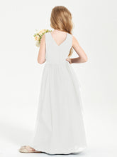 Boho Sleeveless Junior Chiffon Bridesmaids Gown Ivory