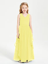 Boho Sleeveless Junior Chiffon Bridesmaids Gown Lemon