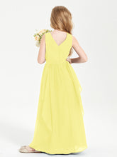 Boho Sleeveless Junior Chiffon Bridesmaids Gown Lemon