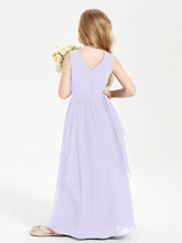 Boho Sleeveless Junior Chiffon Bridesmaids Gown Lilac