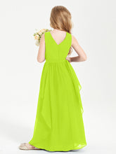 Boho Sleeveless Junior Chiffon Bridesmaids Gown Lime Green