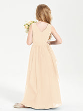 Boho Sleeveless Junior Chiffon Bridesmaids Gown Peach