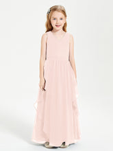 Boho Sleeveless Junior Chiffon Bridesmaids Gown Pearl Pink