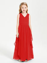 Boho Sleeveless Junior Chiffon Bridesmaids Gown Red