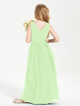 Boho Sleeveless Junior Chiffon Bridesmaids Gown Sage
