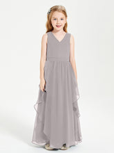 Boho Sleeveless Junior Chiffon Bridesmaids Gown Silver