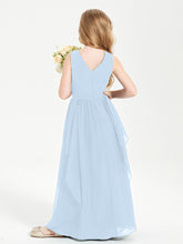 Boho Sleeveless Junior Chiffon Bridesmaids Gown Sky Blue