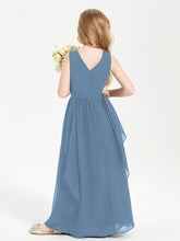 Boho Sleeveless Junior Chiffon Bridesmaids Gown Slate Blue