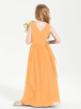 Boho Sleeveless Junior Chiffon Bridesmaids Gown Tangerine