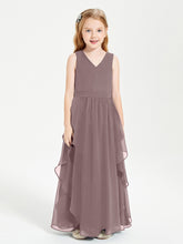 Boho Sleeveless Junior Chiffon Bridesmaids Gown Vintage Mauve
