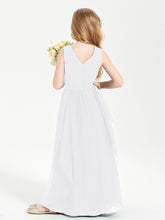 Boho Sleeveless Junior Chiffon Bridesmaids Gown White