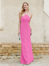 Floor-length Lace Sheath Dress Halter Neck Azalea