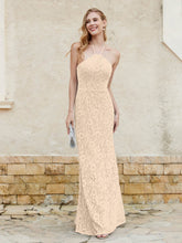 Floor-length Lace Sheath Dress Halter Neck Champagne