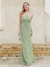 Floor-length Lace Sheath Dress Halter Neck Dusty Sage