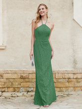 Floor-length Lace Sheath Dress Halter Neck Emerald