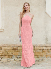 Floor-length Lace Sheath Dress Halter Neck Flamingo