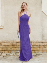 Floor-length Lace Sheath Dress Halter Neck Regency
