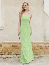 Floor-length Lace Sheath Dress Halter Neck Sage