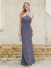 Floor-length Lace Sheath Dress Halter Neck Stormy
