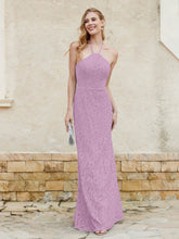 Floor-length Lace Sheath Dress Halter Neck Wisteria