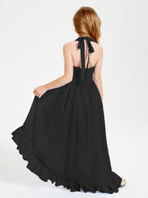 Trendy Boho Junior Bridesmaid Dresses Asymmetrical Cascading Skirt Black