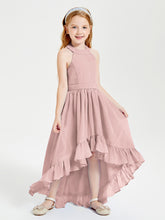 Trendy Boho Junior Bridesmaid Dresses Asymmetrical Cascading Skirt Dusty Rose