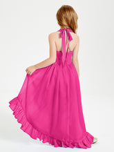 Trendy Boho Junior Bridesmaid Dresses Asymmetrical Cascading Skirt Fuchsia