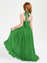 Trendy Boho Junior Bridesmaid Dresses Asymmetrical Cascading Skirt Green