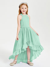 Trendy Boho Junior Bridesmaid Dresses Asymmetrical Cascading Skirt Mint Green