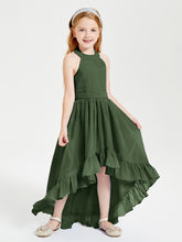 Trendy Boho Junior Bridesmaid Dresses Asymmetrical Cascading Skirt Olive Green