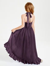 Trendy Boho Junior Bridesmaid Dresses Asymmetrical Cascading Skirt Plum