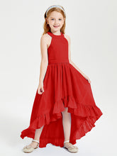 Trendy Boho Junior Bridesmaid Dresses Asymmetrical Cascading Skirt Red
