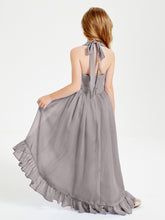Trendy Boho Junior Bridesmaid Dresses Asymmetrical Cascading Skirt Silver