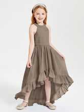 Trendy Boho Junior Bridesmaid Dresses Asymmetrical Cascading Skirt Taupe