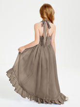 Trendy Boho Junior Bridesmaid Dresses Asymmetrical Cascading Skirt Taupe