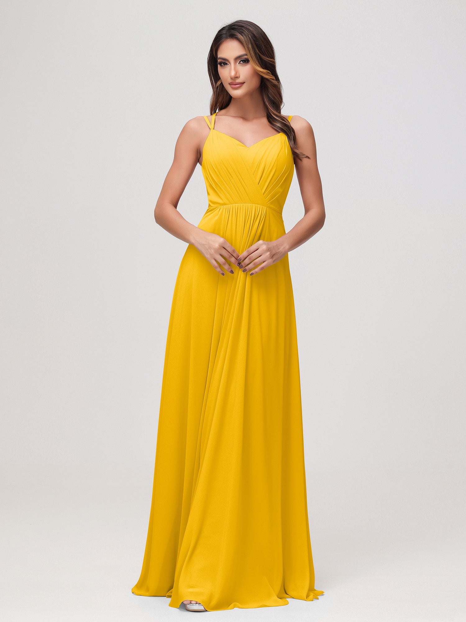 Sweetheart A-Line Ruched Chiffon Dress Marigold - Marigold / UK4