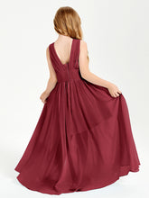 Long V-neck Junior Bridesmaid Dresses Burgundy