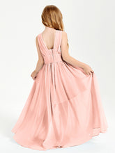 Long V-neck Junior Bridesmaid Dresses Coral