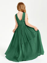 Long V-neck Junior Bridesmaid Dresses Dark Green