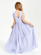 Long V-neck Junior Bridesmaid Dresses Lavender